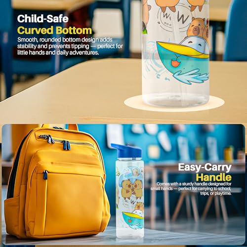 Image of BAYBEE 600 ML Chubby Drinking Water Bottle for Kids | Bpa Free Baby Sipper Bottle with Flip Straw & Carry Handle | Toddlers Leak Proof Sipper Water Bottle for Kids 1 to 12 Years Boys Girls (Blue)