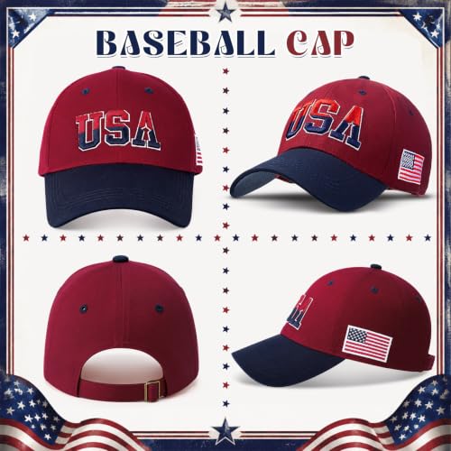 Image of Coume 2 Pack American Flag Baseball Caps for Men,Burgundy,Navy Blue | Adjustable Fit, Embroidered Stars Stripes, Veterans Day 4th of July, Breathable Cotton, Patriotic Outdoor Theme
