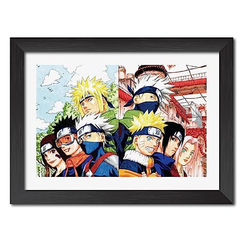 Image of TenorArts Kakashi & Minato Team 7 Poster Naruto Anime Laminated Posters Photo Frame Painting with Matt Finish Black Textures (12inches x 9inches)