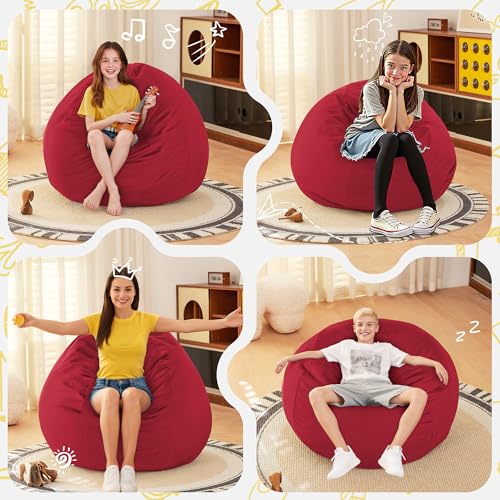 HABUTWAY 2FT Bean Bag Chair, 2' Beanbags Small Bean Bag Chairs with Filling, Teardrop Bean Bag Chair Luxurious Velvet Ultra Soft Fur with Removable Cover (Red)