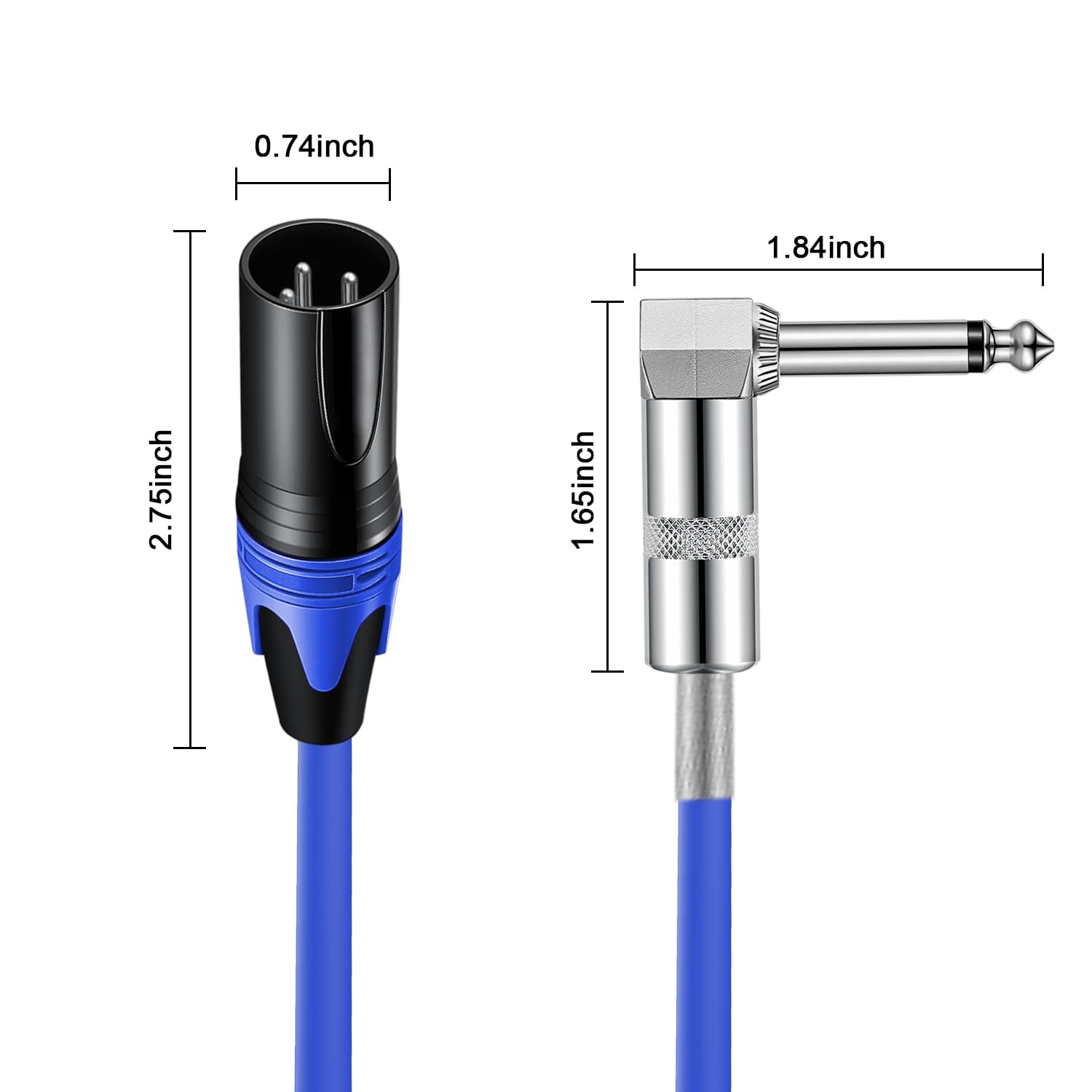 Mikrofon-Audiokabel, rechtwinklig, 1/4 TS auf XLR 3-poliger Stecker, 6,35 mm TS Mono rechtwinklig auf XLR-Stecker, 3-poliges Kabel für Mikrofonmischer, Instrumente, 2 Stück