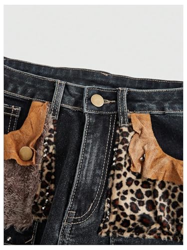 WDIRARA Women's Leopard Faux Fur Skinny Jeans Y2k Low Rise Capris Denim Pants3