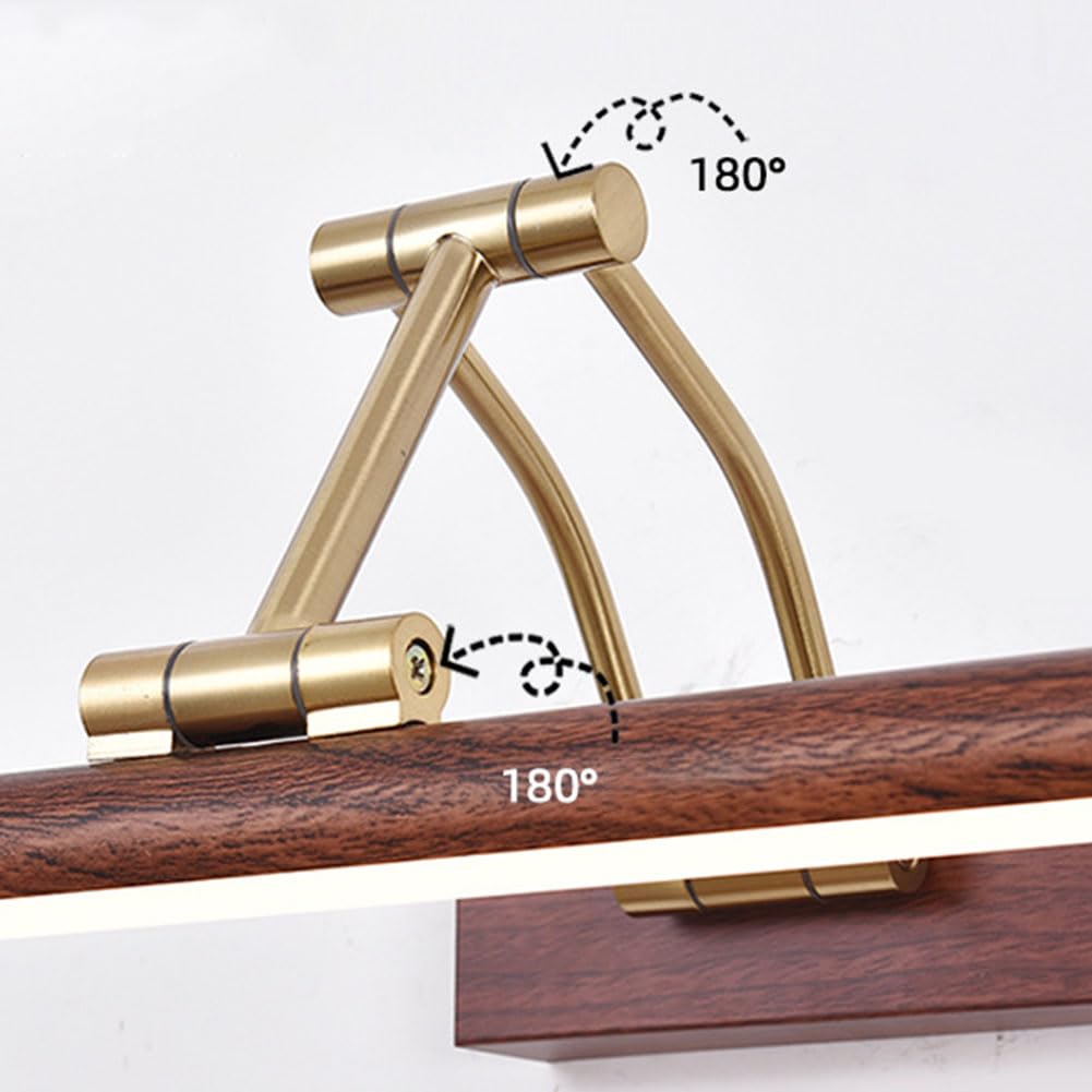 LED Spiegelleuchte Holzmaserung Drehung Wandleuchtedn 12W 56CM Wandlampe 3 Helligkeitsstufen 3000k/4500k/6000k Spiegellampen Verstellbare Wandbeleuchtung Schwenkarm für Wohnzimmer, Schlafzimmer