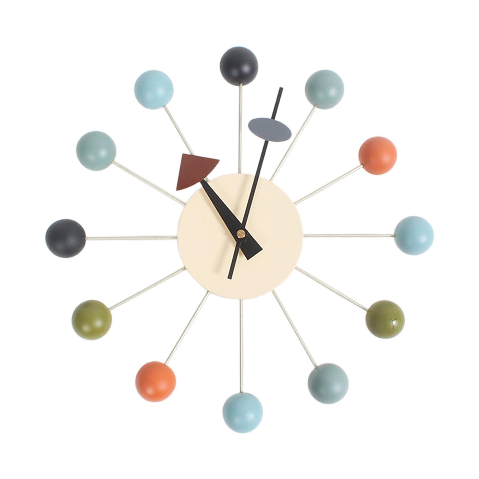 Milageto Große Wanduhr Modern, Holz 3D Wanduhr mit Kugeln, Silent Non-Ticking, batteriebetrieben, 32 cm, Kreative Candy Hängeuhr für Wohnzimmer Küche Büro, Bunter Ball