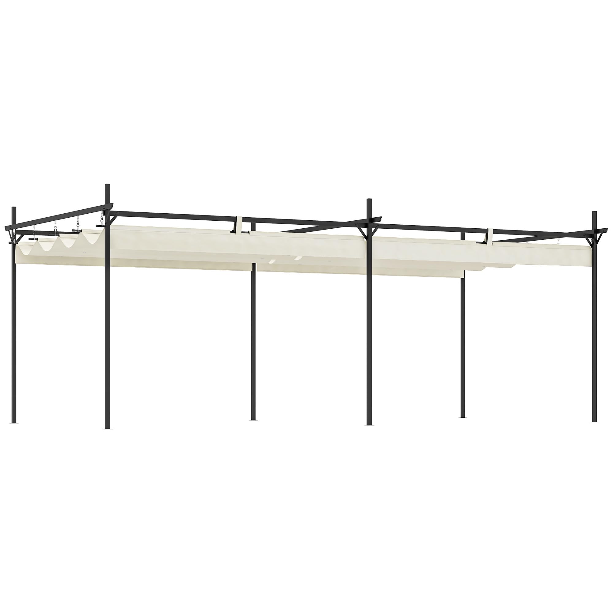 Outsunny Pérgola de Jardín 6x3 m con Techo Retráctil, Cenador de Jardín con UPF30+, Estructura Metálica, Tela de Poliéster, Pabellón para Exterior, Terraza, Crema