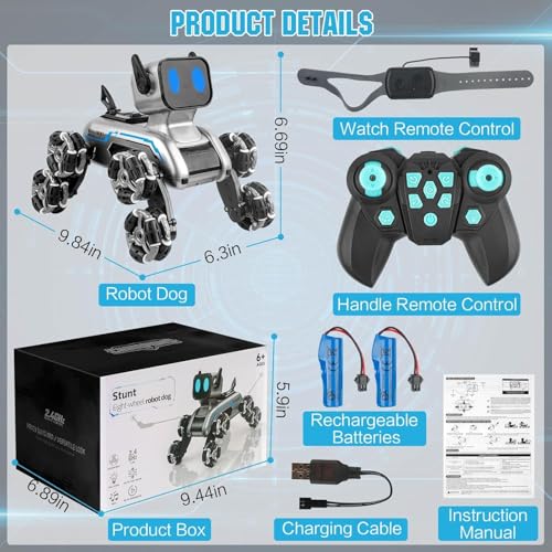 Image of Famello Remote Control Robot Dog for Kids | 8WD Gesture Sensor RC Stunt Car with Light, Music | RC Robot Dog Toys, Birthday Gifts Toys for Kids & Adults (Robot Dog)