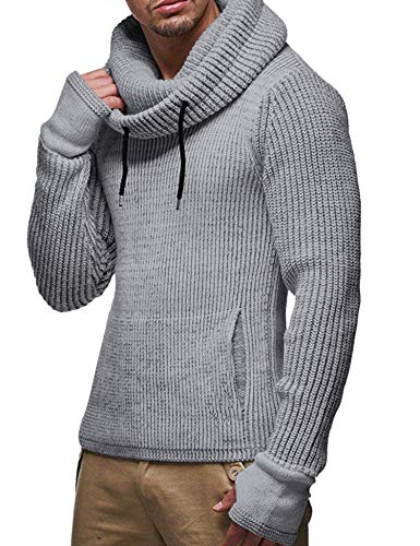 JINIDU Mens Knitted Cotton Pullover Hoodie Long Sleeve Turtleneck Sweater