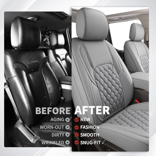 Image of Huidasource F150 F250 F350 Front Seat Covers, 360 Full-wrap Car Seat Cushion Cover Fit for Ford F150 2015-2026&F250 F350 F450 2017-2026 All Cab XL XLT Lariat King Ranch Platinum(Front Pair /Gray)
