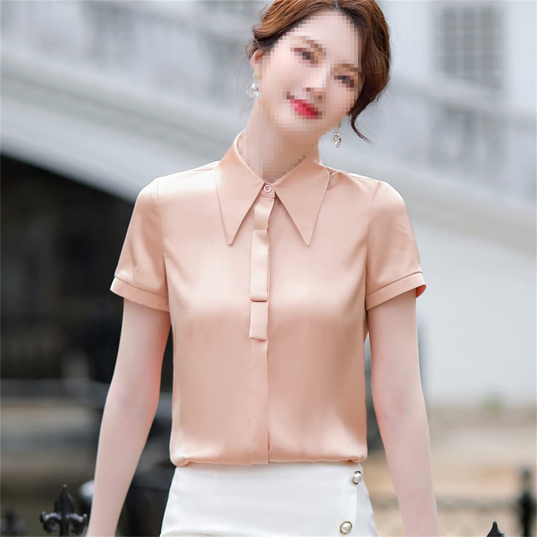 Camisa con Botones para Mujer Blusa de Negocios con Cuello en V de Manga Corta para el Trabajo Oficina Camisa de satén Formal de Verano