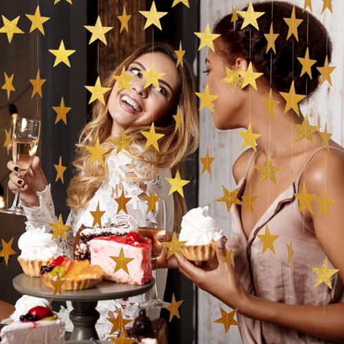 Image of Spakon 65 Feet Glitter Star Paper Garland Banner Hanging Decoration Star Streamers Double Side 2026 Graduation Decorations for Wedding Birthday Festival New Year Party Decoration(Glitter Gold)