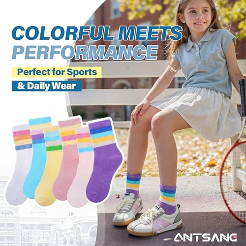 Image of ANTSANG Kids Boys Girls Athletic Cotton Socks,6 Pairs Youth Teen Crew Socks
