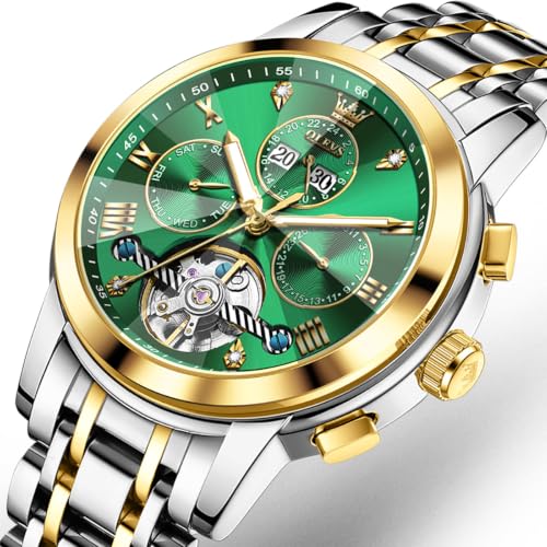 Image of OLEVS Men's Automatic Watch Batteryless Waterproof Mechanical Self Winding Stainless Steel Dress Luxuxry Wrist Watch with Tourbillon, Day-Day-Year & Chronograph Gift for Him Relojes de Hombres