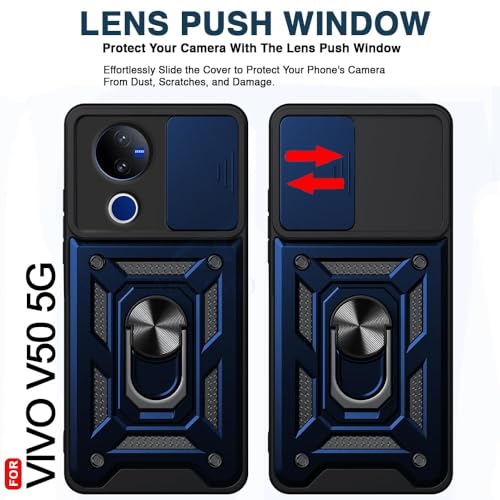 Image of Luxe Back Cover for Vivo T4R 5G / iQOO Z10R 5G / Vivo V50 5G / Vivo V50e 5G | D10 Tough Armor Case | Sliding Camera Shield | 360 Protection | Kickstand Ring Holder | Military-Grade Shockproof