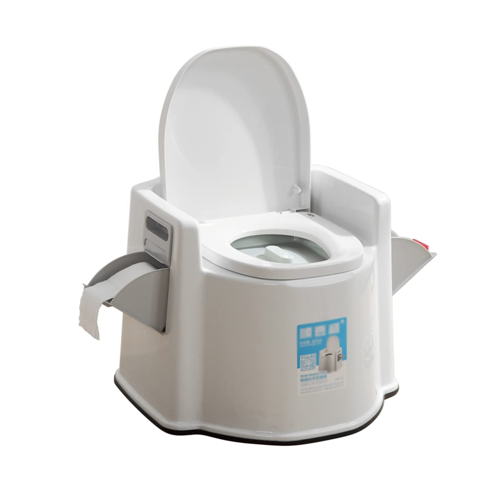 Campingtoilette mit Papierhalter und Griff – Tragbarer wasserloser Toilettenstuhl für draußen – Weiße Toilette mit herausnehmbarem Abfalleimer – Für Notfälle und Outdoor-Aktivitäten