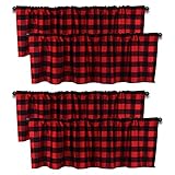 HTFDStar 4 Pack Buffalo Plaid Valance,Black and Red Tier Curtain Valances,Farmhouse Design Window...