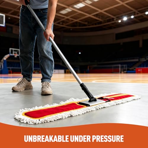 Image of CLEANHOME 36 inch Commercial Dust Mops for Tile Hardwood Floor Cleaning, Red | 59 inch Long Handle, Heavy Duty Floor Duster Mop, Hotel Gym Household Cleaning Supplies