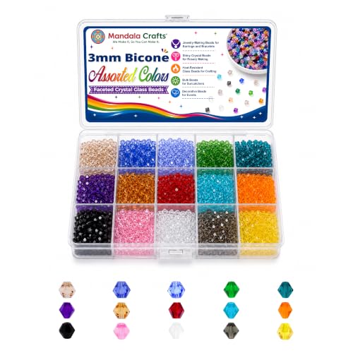Mandala Crafts Assorted AB 3mm Bicone Glass Crystal Beads for DIY Jewelry