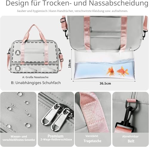 Airlines Untersitz-Kabinentasche, 50 x 32 x 28,5 cm, faltbar, Reisetasche, Handgepäck, Übernachtung, für Damen und Herren (mit Schultergurt), grau, Freizeit, Reisen