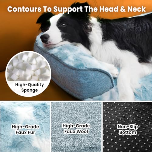 Image of Calming Dog Bed for Couch with Tie-Dye Pattern, 45x37 Inch, Blue