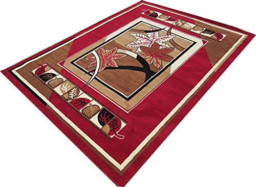 Image of Leaves Design 90X145 CM(3X5 FEET) RED Multi