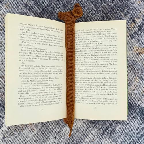 Dackel Lesezeichen, handgefertigt, gehäkelt, einzigartiges braunes Tierbuch / handgemachtes gehäkeltes Hundegeschirr, einzigartiges braunes Tierbuch