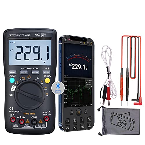 Image of ZT-300AB Digital Multimeter Wireless Bluetooth Digital True RMS Tester Manual /Auto Ranging 6000 Counts Measures Voltage Current Resistance Capacitance Frequency Temperature Diode Duty Cycle