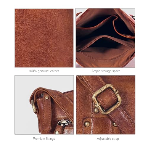 Image of Oak Leathers Leather Crossbody Bag For Women With Adjustable Sling Strap - Medium Size Crossover Shoulder Handbag Purse