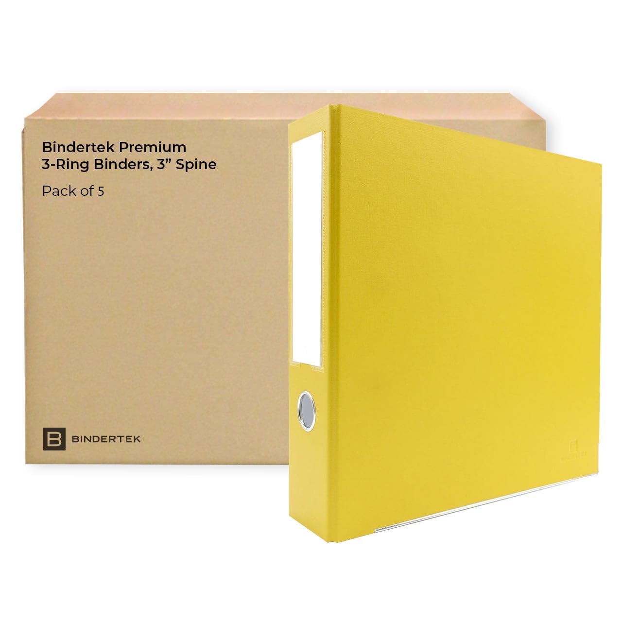 Bindertek 3-Ring Premium Binder, Pack of 5 - Yellow, 3" Spine Width, 525 Sheet Capacity, 2" D-Rings, Linen-Textured Covers, Steel Reinforced Edges,