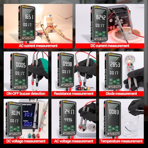 Image of Smart Multimeter, Smart Digital multimeter Tester with Touch Screen 6000 Counts Auto Ranging Rechargeable multimeter A Reverse Display NCV Tester with Flashlight for Electricians,DIY (Black)
