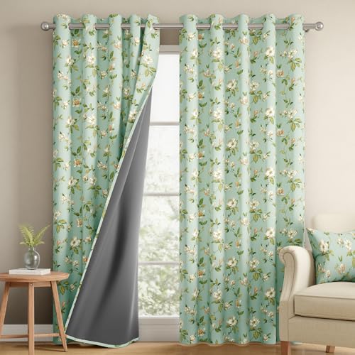 Image of Wakefit Printed Blackout Window Curtains 5 Feet | Set of 2 | Upto 99% Room Darkening | Double Layered Fabric | Thermal Insulated & Noise Reducing Curtains for Living Room & Home Decor | Petal Aqua