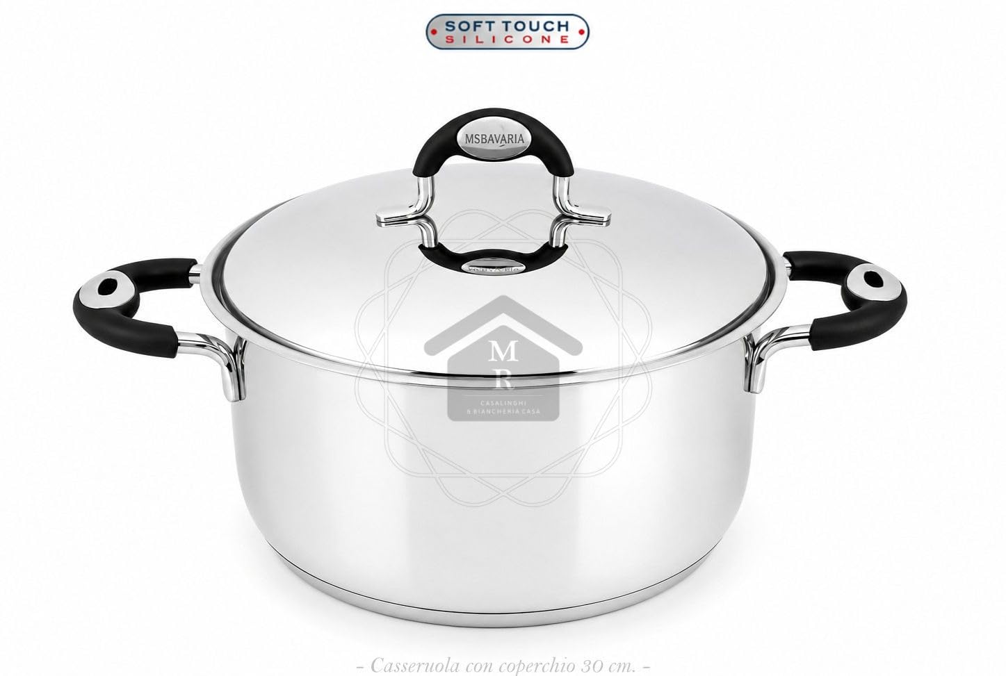 CASSERUOLA MAXI cm. 30 ACCIAIO INOX 18/10 TRIPLO FONDO INDUZIONE LINEA BIO