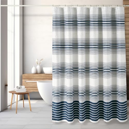Threadmill 100% Cotton Shower Curtain | 72x72 Shower Curtains with Jaquard Pattern| Machine Washable, Hotel Quality, Water Resistant Shower Curtain for Bathroom | Folkstone Multi Stripe