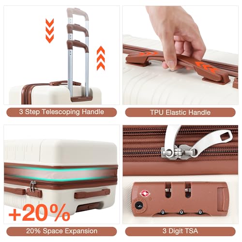 5 Piece Luggage Sets with Spinner Wheels, Womens Luggage Sets Carry on Bag Set, Hardside Carry On Suitcase Sets with Tsa Locks Duffel Bag 6