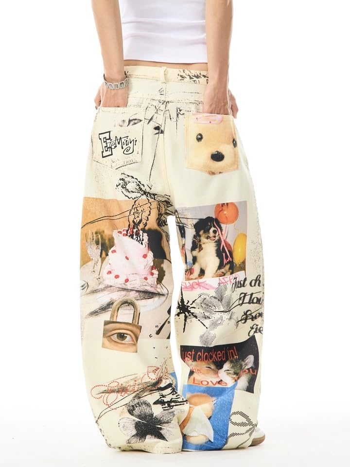Unisex Y2k Vintage Harajuku Colorful Art Photo Collage Graffiti Print Jeans Hiphop Grunge Loose Casual Denim Pants3