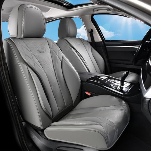 Image of Coverado Automotive Seat Covers Full Set, Car Nappa Leather Seat Covers Fullset, Gray Car Seat Covers, Breathable Car Seat Cushion Universal Fit Most Cars