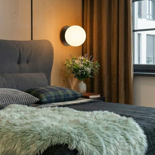 Image of 1 Pack Matte Black Wall Sconce, Modern Bathroom Sconce with Milky Globe Glass, Wall Light for Bathroom Mirror, Living Room, Hallway (Bulb Not Included)