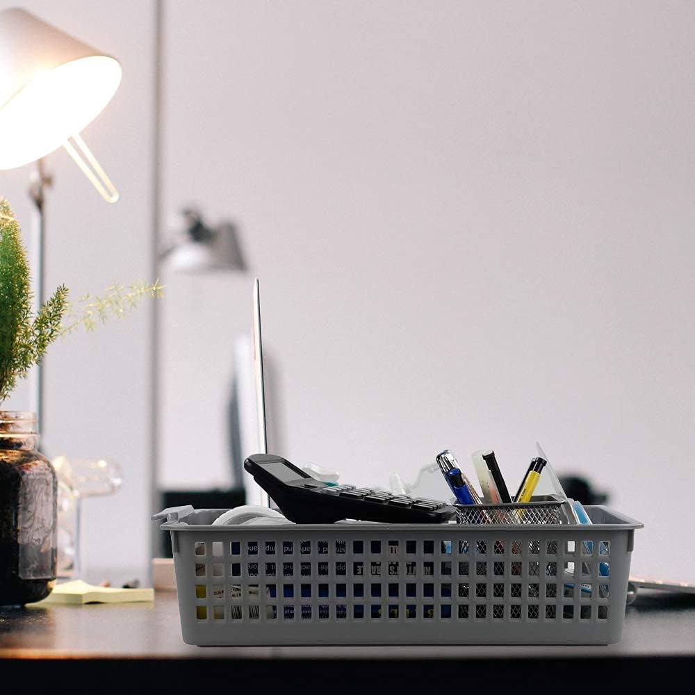 Jekiyo 6 Pack A4 Paper Storage Baskets, Plastic Desktop Storage Basket Tray, White Grey