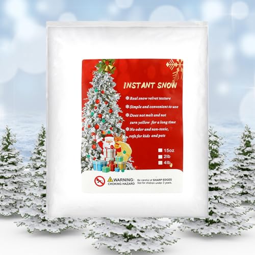 KZCUVNV Snow Flocking Powder, Instant Snow Powder, Artificial Snow Flock for Christmas Tree, Self-Adhesive Fake Snow Decoration for Winter Displays (4 Pounds)