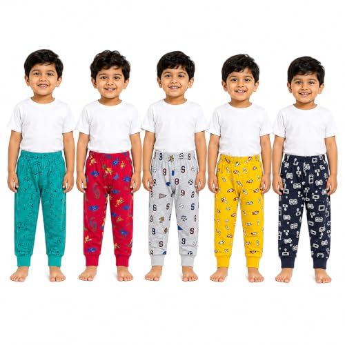 Image of NammaBaby Baby Boys Regular Fit Mid Rise Cotton Printed Track Pants Trackpants (Assorted Prints)