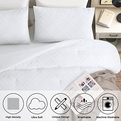 Bedhours Boho Comforter Set Queen,White Tufted Comforter Set,3 Pcs Shabby Chic Down Alternative Farmhouse Bedding Set Soft Lightweight Cooling Comforter For All Seasons #TOP1