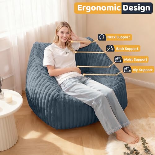 Image of HABUTWAY Bean Bag Chair, Giant Bean Bag Chairs for Adults and Kids, Bean Bag Sofa, Lazy Floor Sofa, Faux Fur Beanbag Chair with Armrests for Living Room Bedroom (Dark Grey)