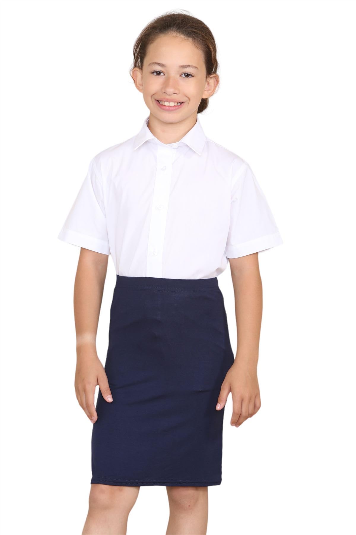 Nowa dziewczęca koszula z krótkim rękawem z kołnierzykiem swobodny mundurek dwupak bluzka top, biały, 76 cm Skrzynia