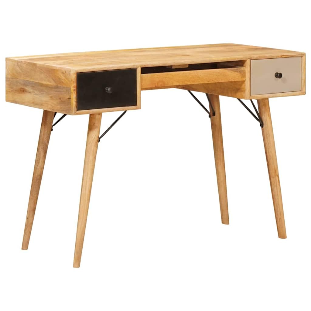 Schreibtisch Braun aus Massivholz Mango 110 x 50 x 76 cm mit 2 Schubladen und Stauraum für Computer, Laptop, Büro, Homeoffice, Lernen und Ordnung