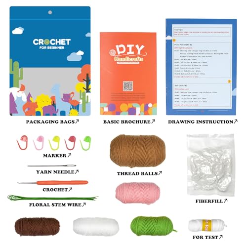 مجموعة كروشيه للمبتدئين من دوماما: مجموعة من 6 قطع مع خيوط وتعليمات سهلة ودروس فيديو للصناعات اليدوية
