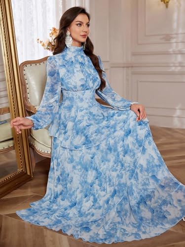 Image of TOLEEN Summer Casual Dresses for Women 2024 Spring Fashion Boho V Neck Long Sleeve Ruffle Floral Print Elegant Maxi Dress