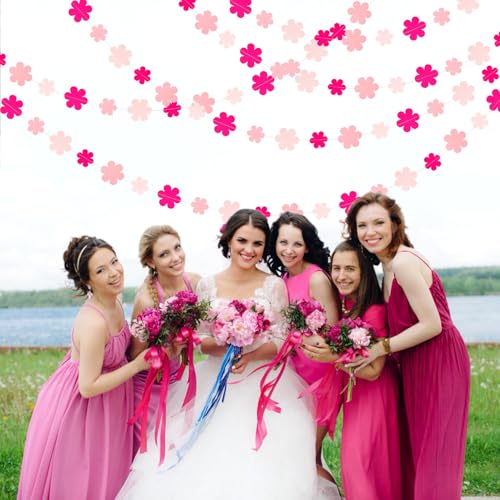 Image of Pink Party-Decorations Streamers-Garland - 52ft Flower Hanging Paper Banner, Birthday Baby Bridal Shower Bachelorette Wedding Decor Hugfond