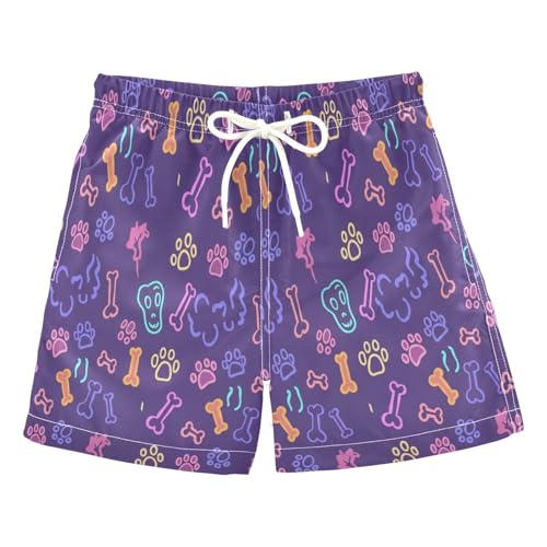 Boy Swim Trunks, Toddler Swimming Trunks 2t, Dog Bone Paw Dark Purple