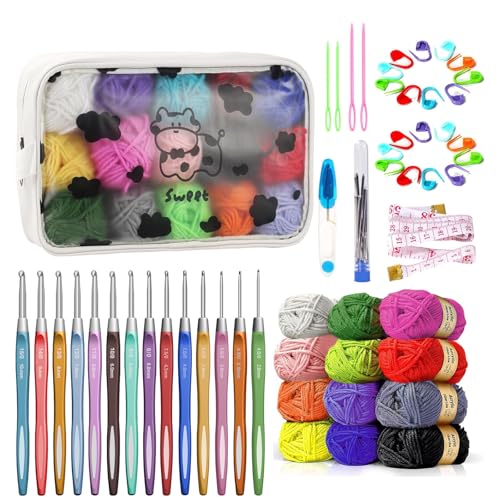 Lista de Kits de ganchillo - los preferidos. 41 Kit de Crochet para Principiantes - Incluye 12 Bobinas de Hilo, 14 Agujas de Ganchillo, 4 Agujas, Accesorios y Bolsa - Ideal para Regalos