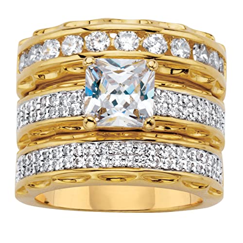 PalmBeach Yellow Gold-plated Princess Cut Cubic Zirconia Bridal Ring Set Sizes 6-10