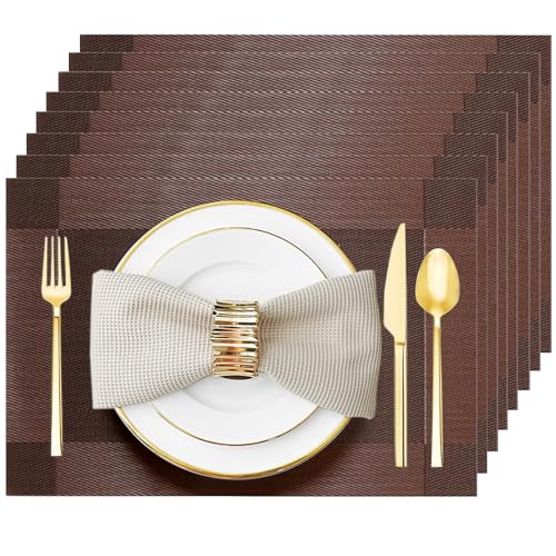 Uolr Brown Vinyl Placemats Set of 8, Heat Resistant Table Placemats